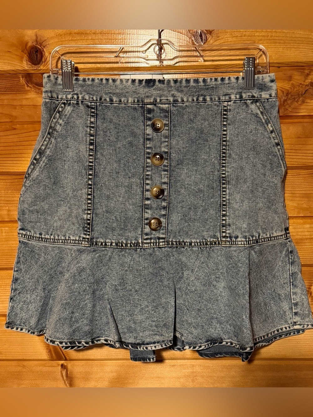 Promesa Dark Blue Acid Wash Denim Button Accent Front Mini Skirt Size Large